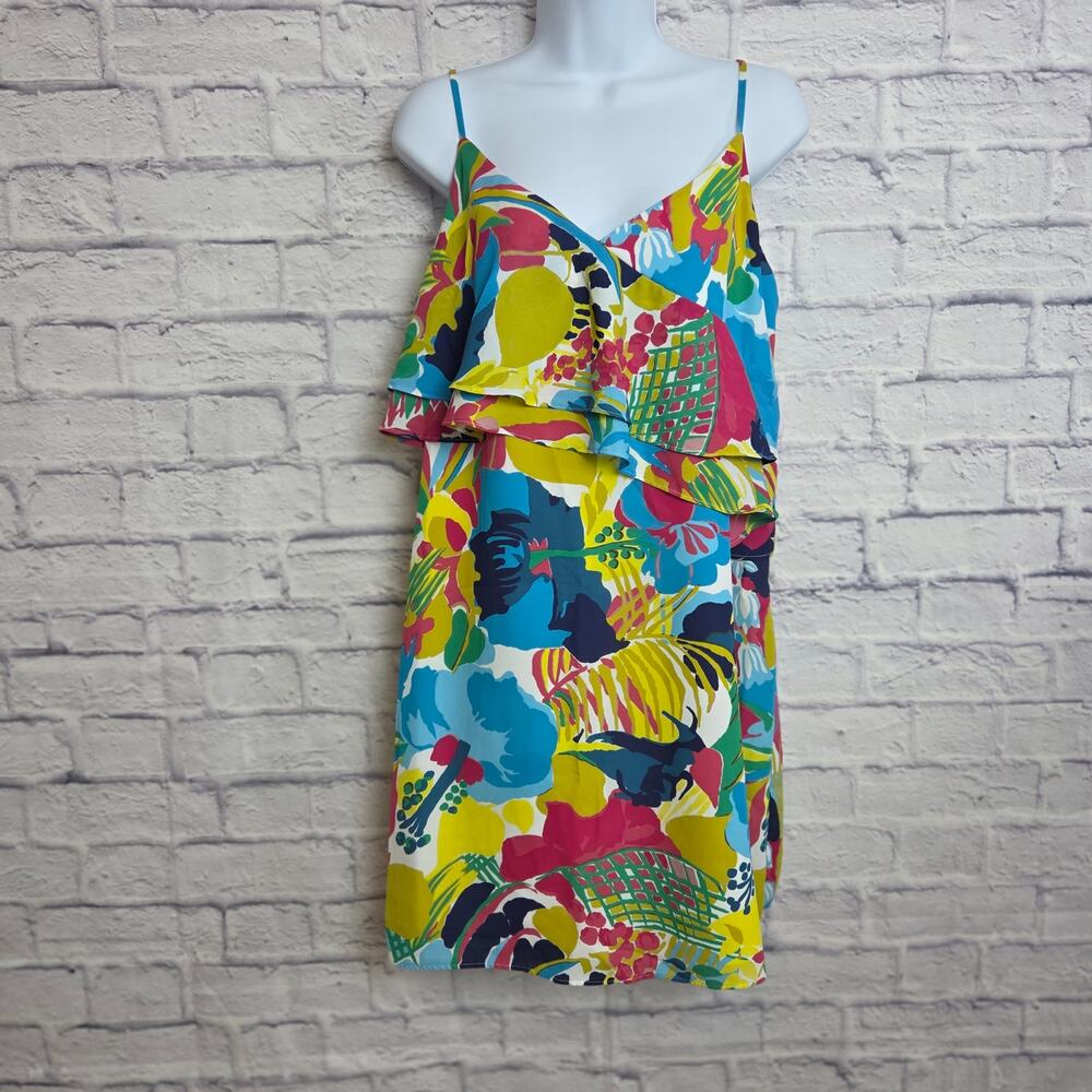 J. Crew Dress Womens Size 10 Colorful Ruffle Adjustable Straps Mini Dress